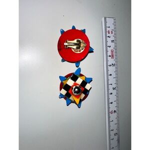 Vintage 80s Memphis Design Geometric Checkerboard Clip On Earrings Multicolor